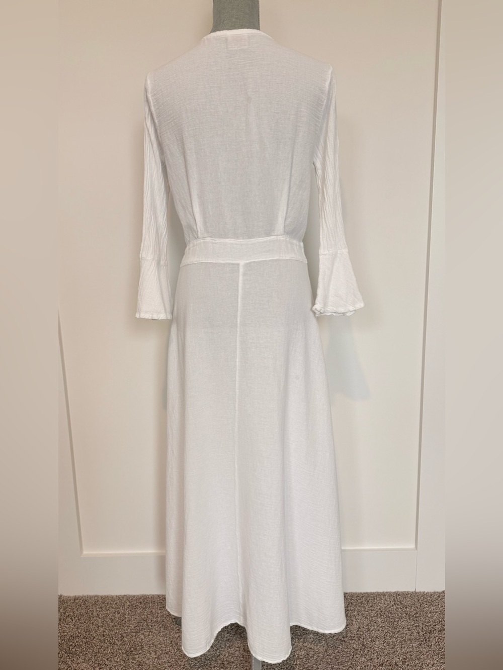 Cotton Natural White Bell Sleeve Tie Front Duster | Boho Beach Cover Up - Picture 5 of 7